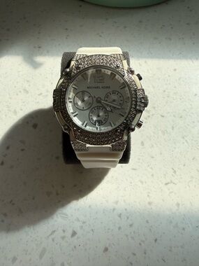 Michael Kors White and Silver Crystal-Embellished Chronograph Watch